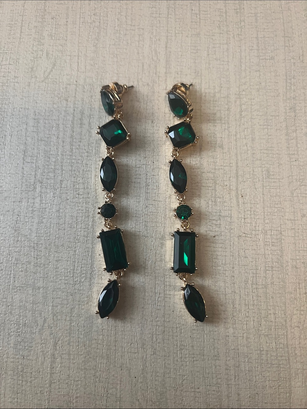 Gold-Tone Emerald Drop Statement Earrings - Green